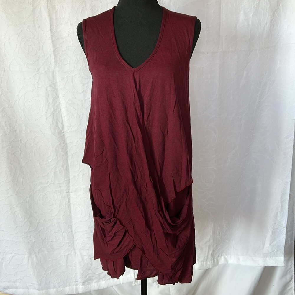 NWT VIGORELLA cranberry draped crossover tunic. Size S/M
